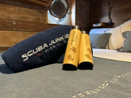 Scuba Junkie towel and water bottles